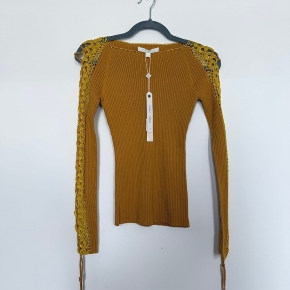NWT Jonathan Simkhai Ribbed Lace-Up Sweater S | Turmeric Designer Knit $396